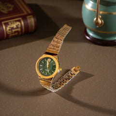 Montre Femme Chic Dorée Verte | Idée Cadeau