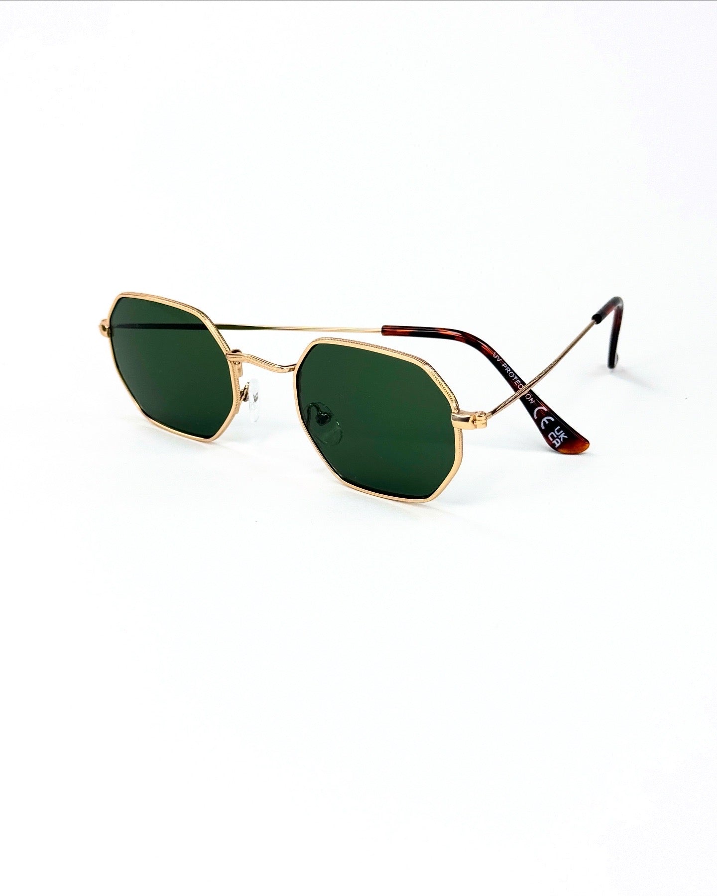 Lunettes de soleil octogonales à monture dorée – Élégance géométrique