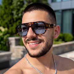 Lunettes de Soleil Homme Oversized – Tortoise Ice Blue Edition