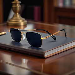 Lunettes homme – Monture noire & détails dorés