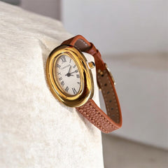 Montre Femme Dorée Bracelet Cuir Marron