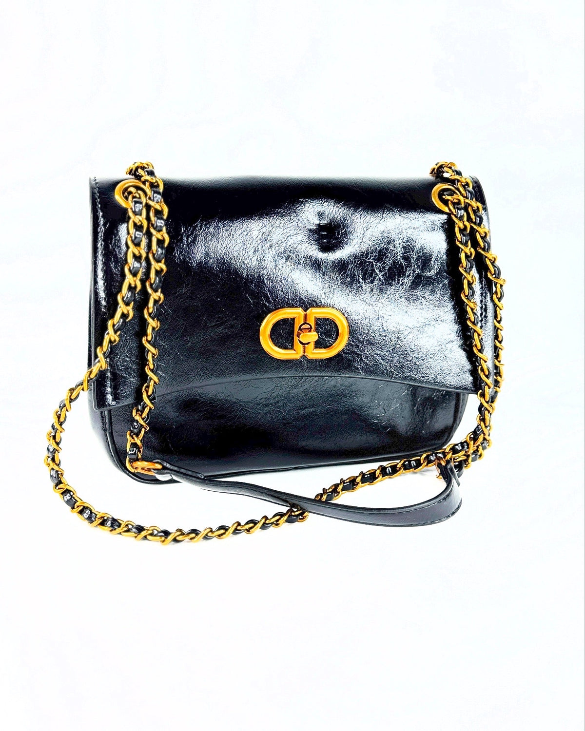 Sac à Bandoulière Chic – Cuir Lustré et Chaîne Dorée