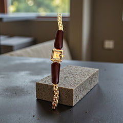 Montre Femme Chic Dorée | Bracelet Marron