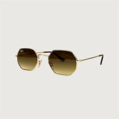 Lunettes de soleil hexagonales dégradé marron – Monture dorée unisexe