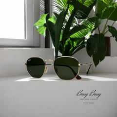 Ray-Ban RB3548N – Lunettes de soleil Hexagonales Doré & Verres Verts Classiques