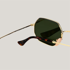 Lunettes de soleil hexagonales vertes – Monture dorée homme & femme