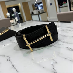 Ceinture femme Hermès – Cuir noir grainé & boucle dorée – Coffret de luxe