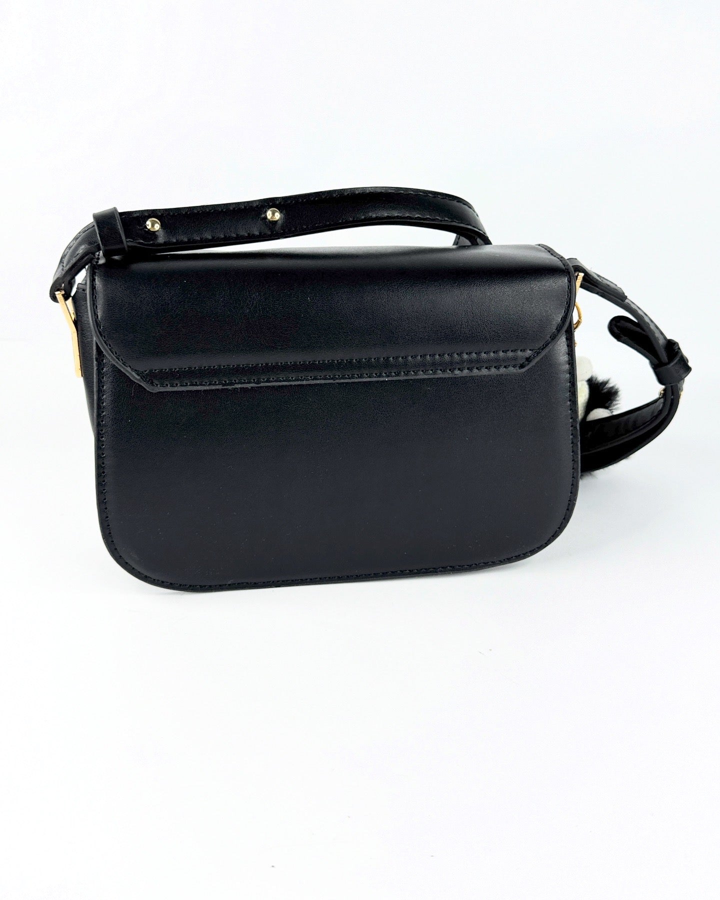 Sac bandoulière en cuir noir avec détail mors doré