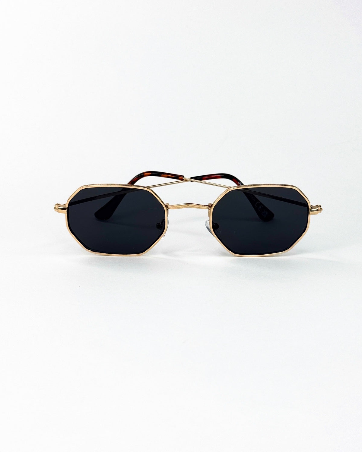 Lunettes de soleil octogonales à monture dorée – Élégance géométrique