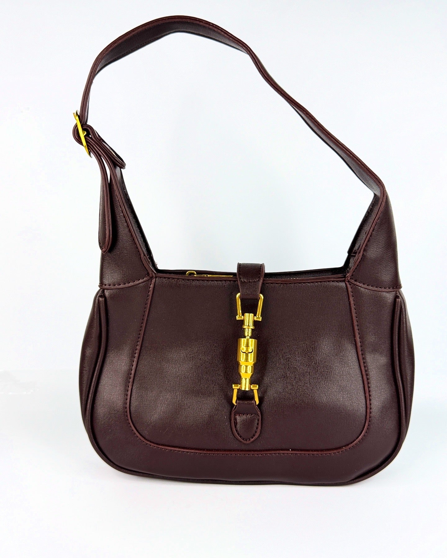 Sac à main en cuir avec garniture dorée – Disponible en noir, vert et bordeaux