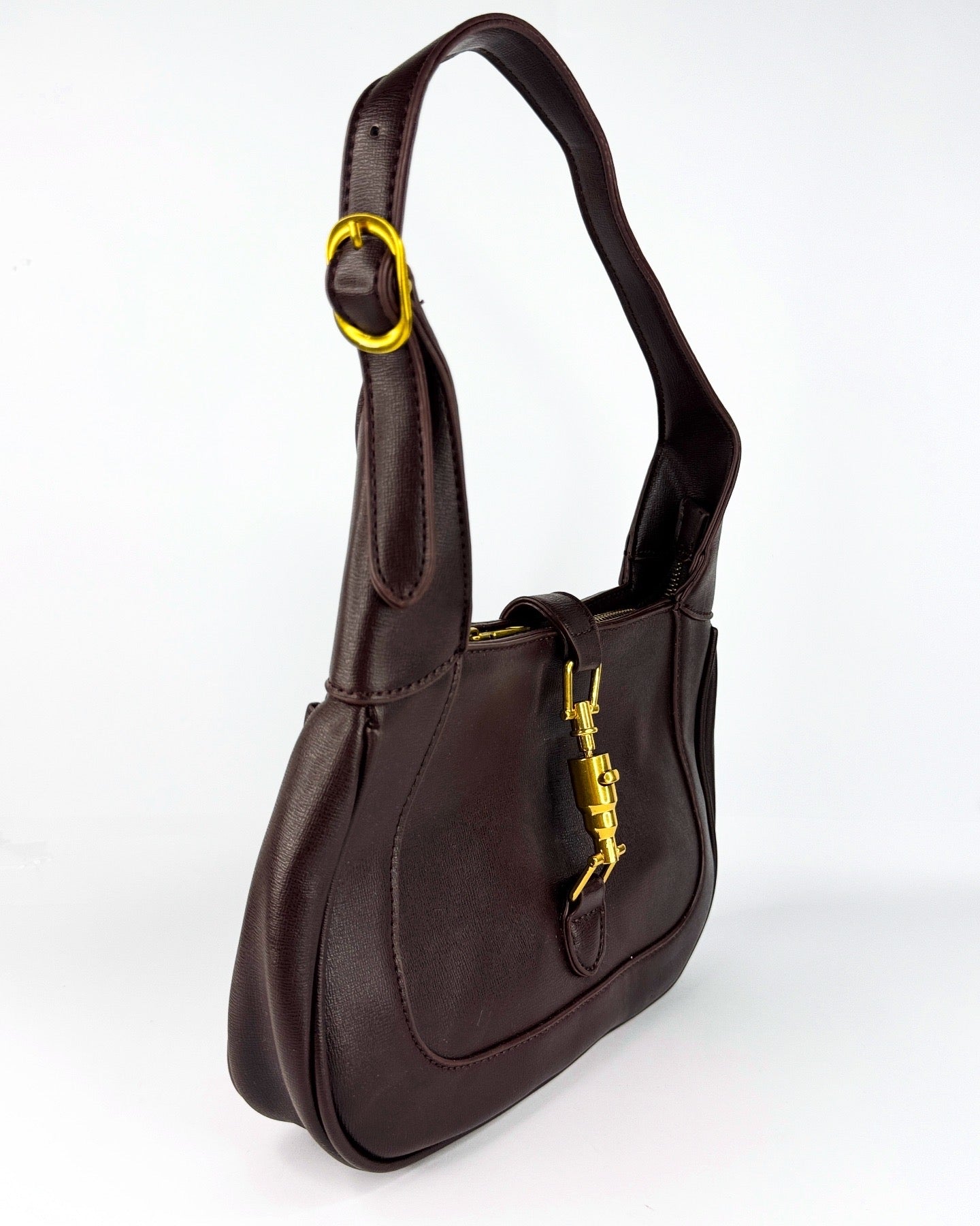 Sac à main en cuir avec garniture dorée – Disponible en noir, vert et bordeaux
