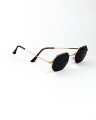Lunettes de soleil octogonales à monture dorée – Élégance géométrique