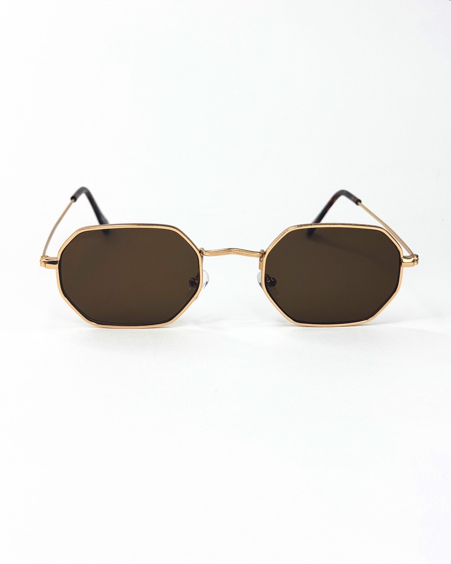 Lunettes de soleil octogonales à monture dorée – Élégance géométrique